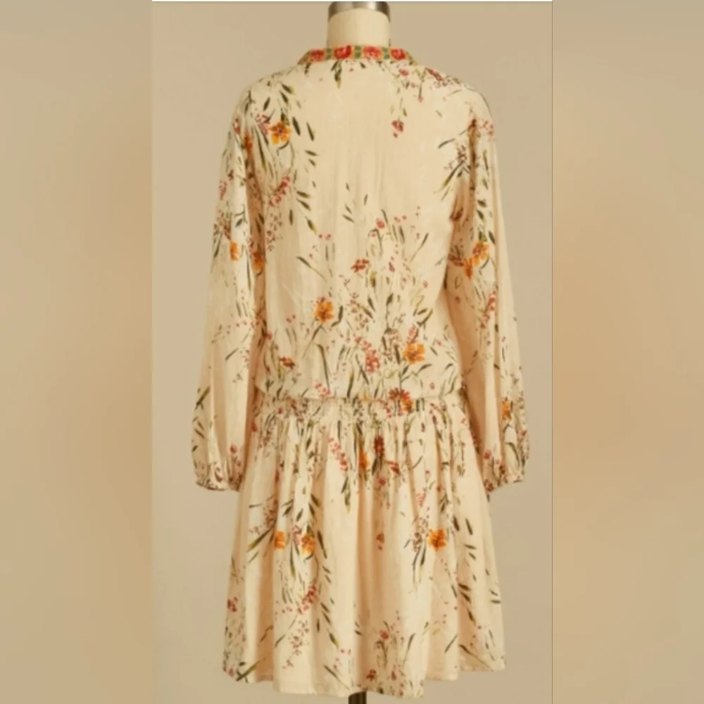 Bohemian Floral V-Neck Cream Dress - Picture 2 of 9